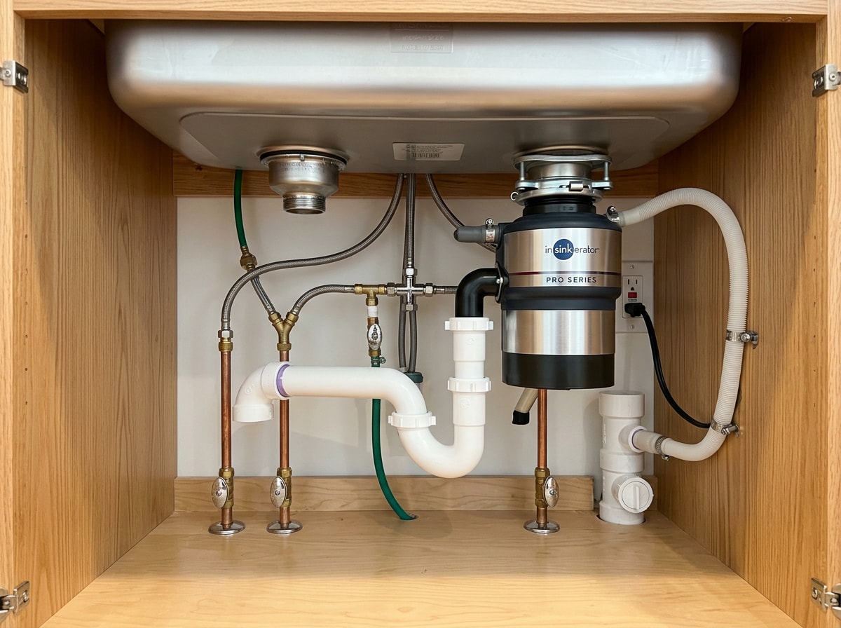 new garbage disposal installed and wired under a Wexford PA kitchen sink