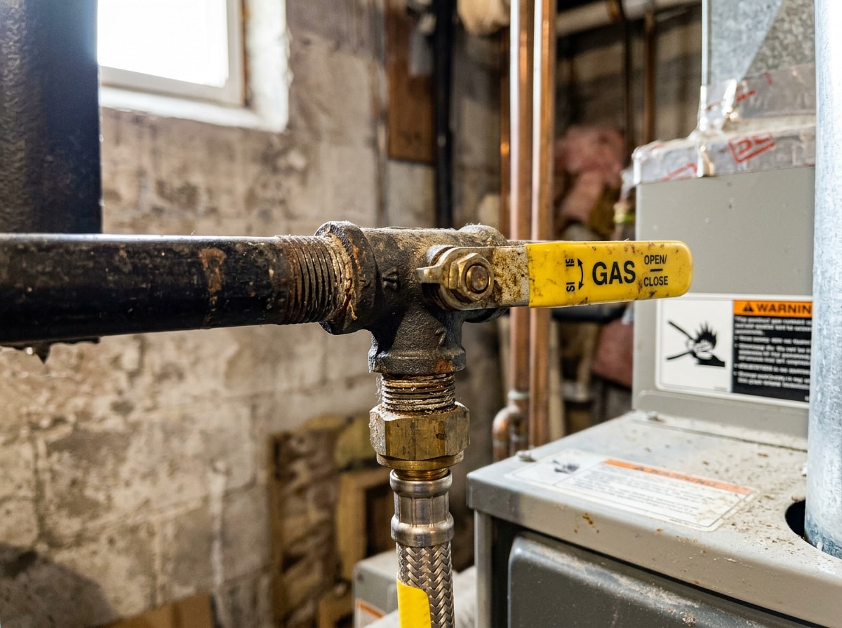 Licensed plumber inspecting a residential gas line connection in Cranberry Township, PA