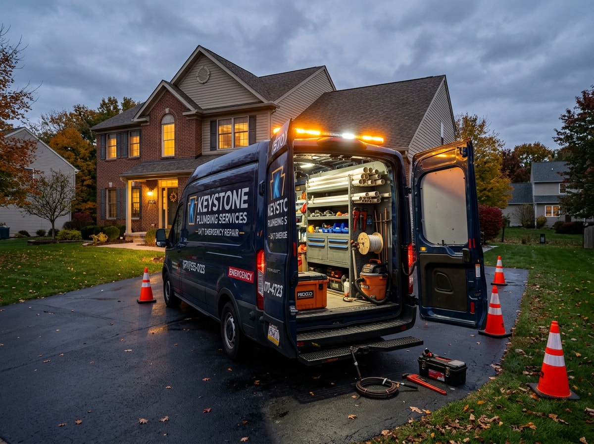 Licensed plumber responding to an emergency plumbing leak repair call at a residential home in Valencia, PA