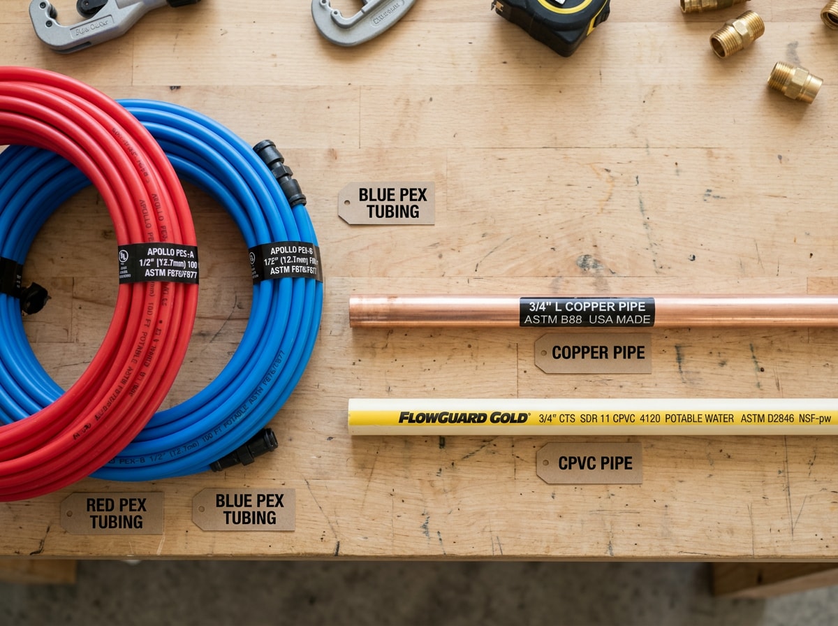 Side-by-side comparison chart of PEX, copper, and CPVC pipe showing lifespan and durability differences